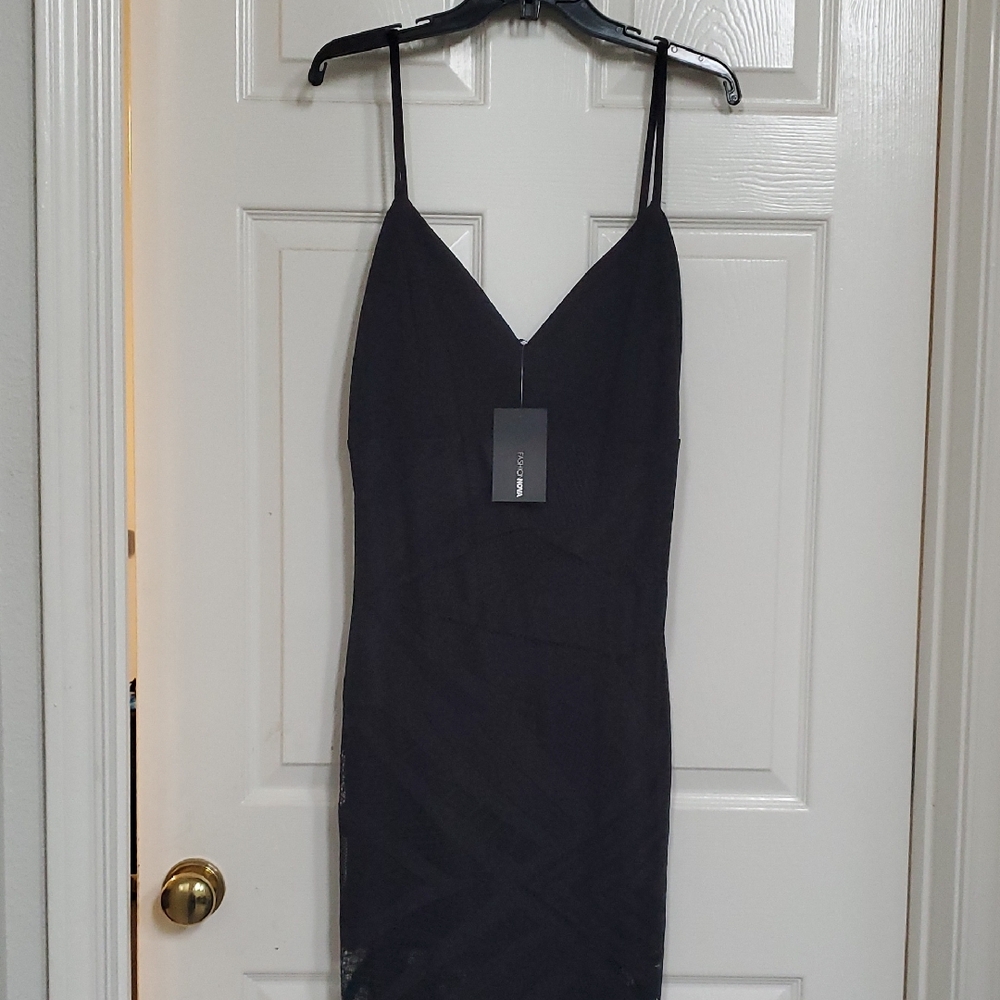 Fashion Nova Sleek Long Black Lace Design Dress